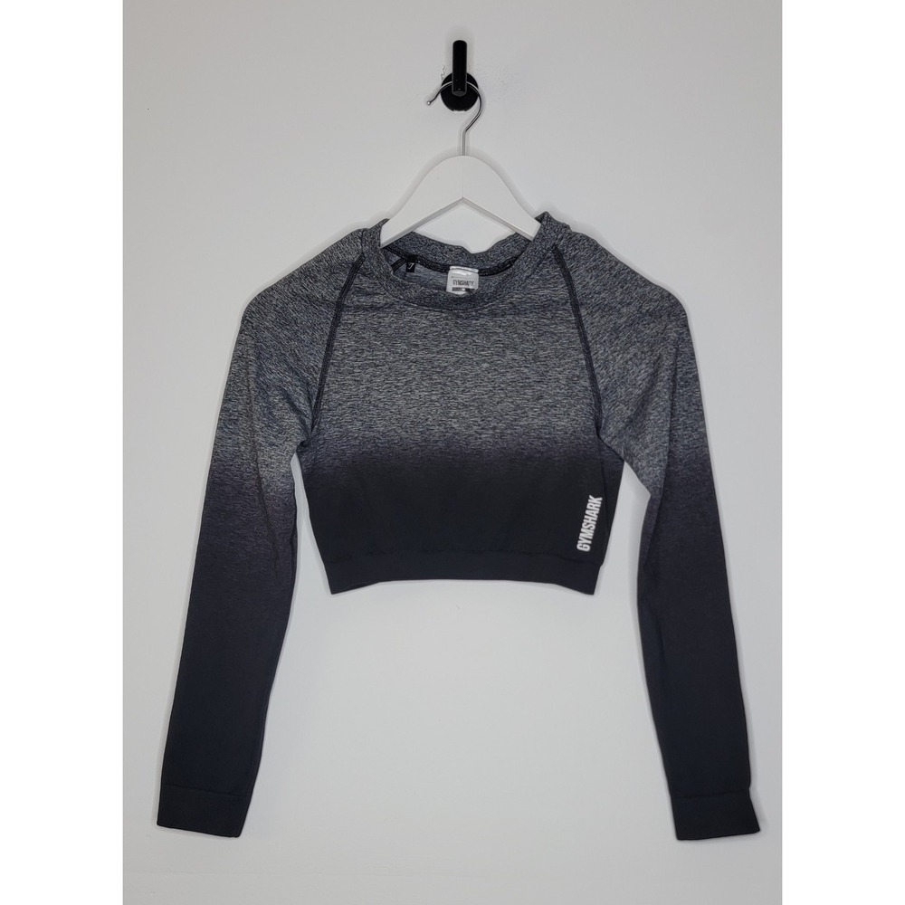 Gymshark Adapt Seamless Long Sleeve Crop Top Women's Size‎ Medium Black /Gray